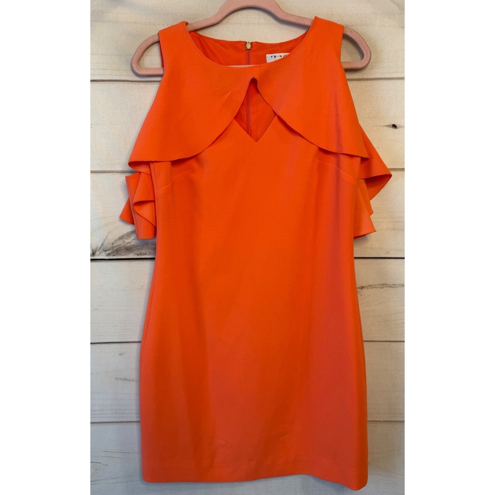 Trina Turk Orange Cold Shoulder Ruffle Sheath Dress Size 4 Cutout Neckline